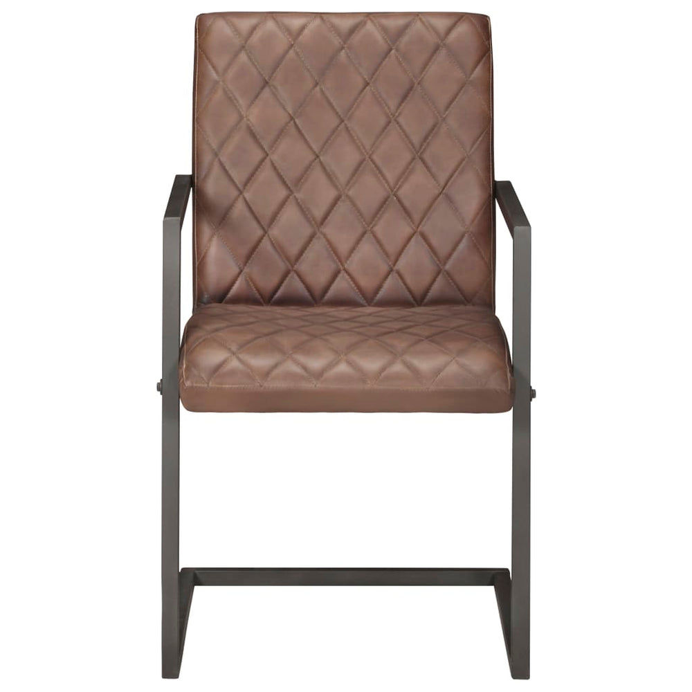 Cantilever dining chairs, 4 pcs., brown, genuine leather