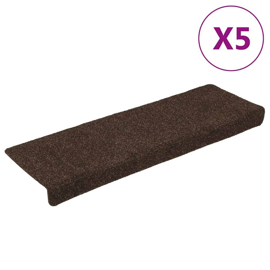 Stair mats, self-adhesive, 15 pcs, 65x21x4 cm, brown, rectangular edges