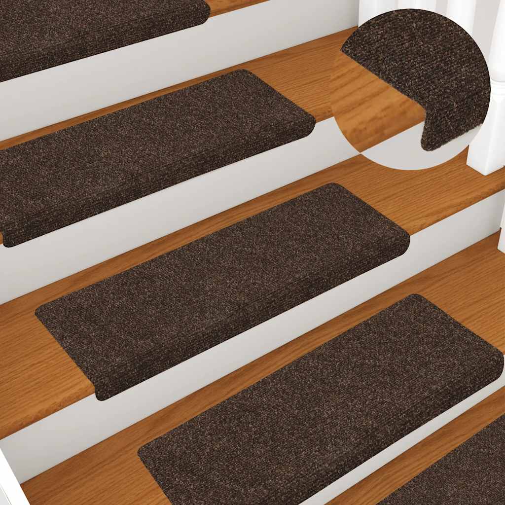 Stair mats, self-adhesive, 15 pcs, 65x21x4 cm, brown, rectangular edges