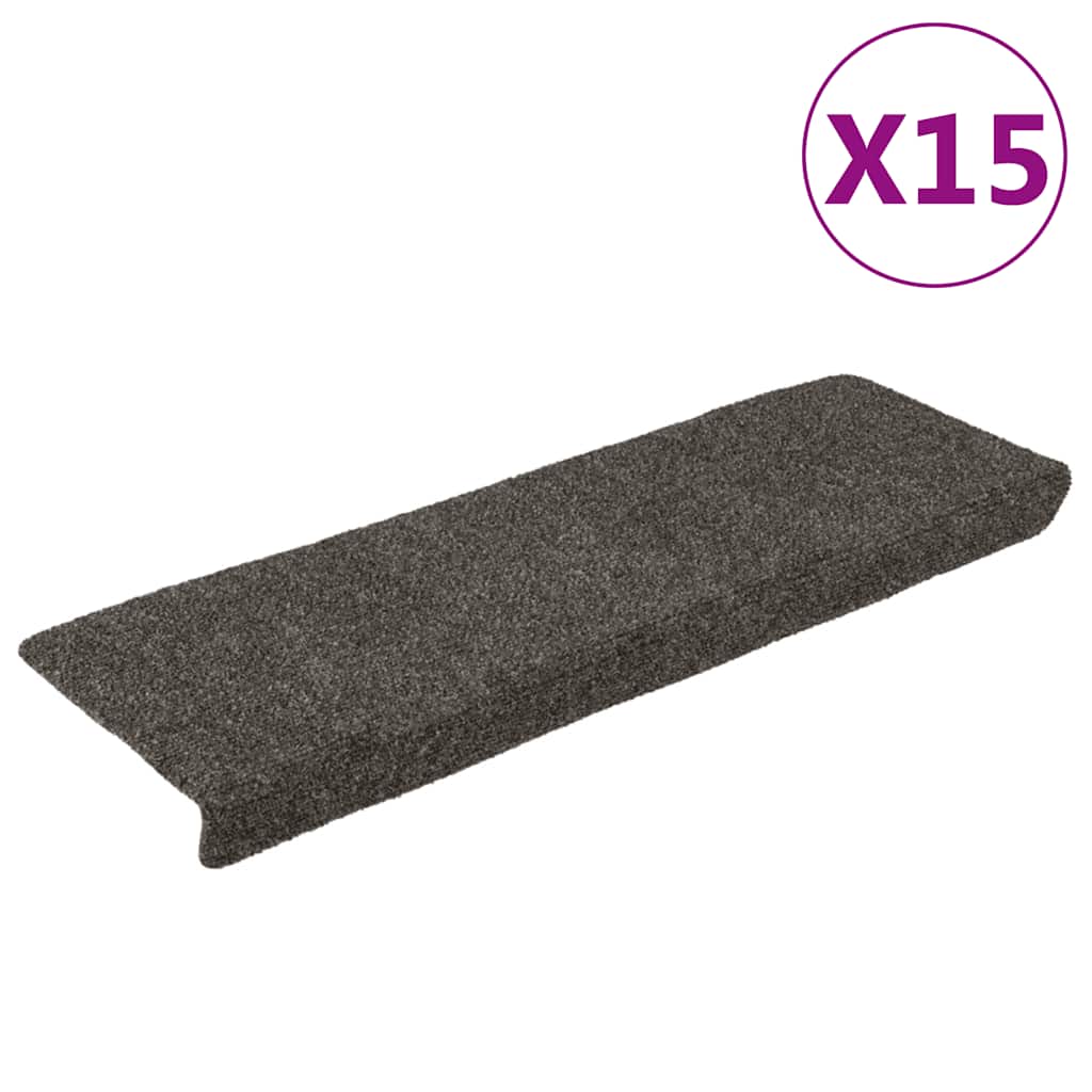 Stair mats, self-adhesive, 15 pcs, 65x21x4 cm, anthracite, rectangular edges