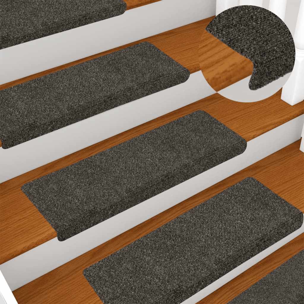 Stair mats, self-adhesive, 15 pcs, 65x21x4 cm, anthracite, rectangular edges