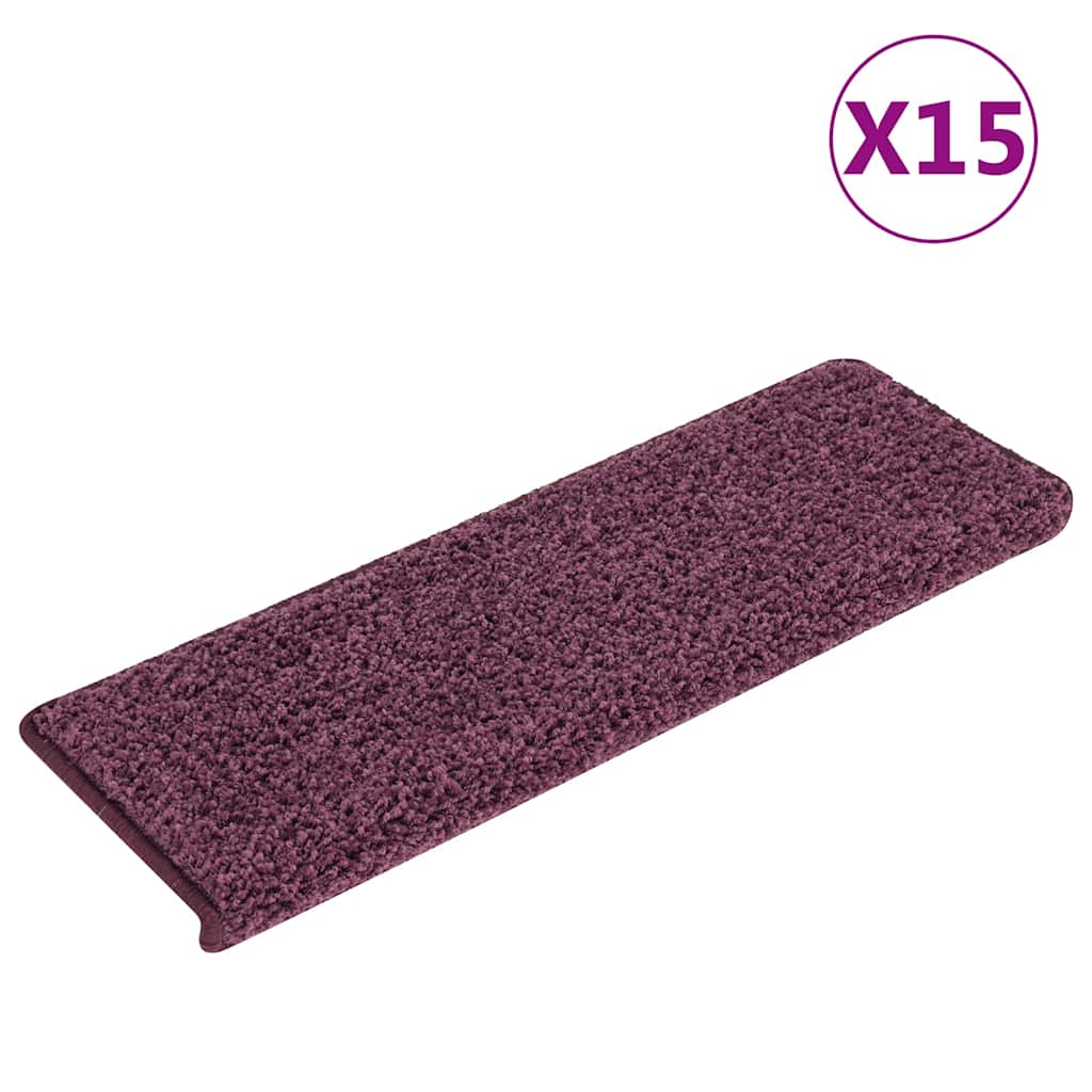 Stair mats, 15 pcs, 65x21x4 cm, dark purple, rectangular edges