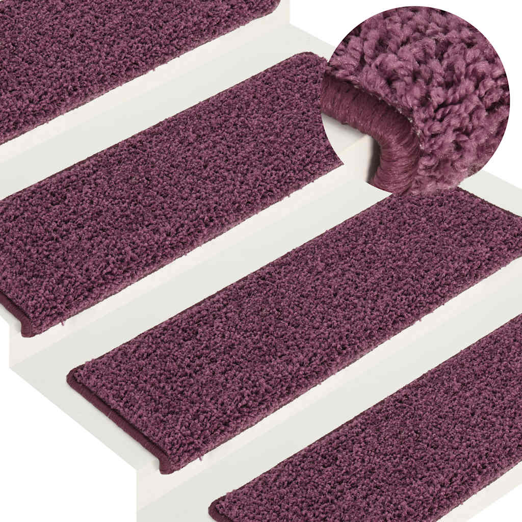 Stair mats, 15 pcs, 65x21x4 cm, dark purple, rectangular edges