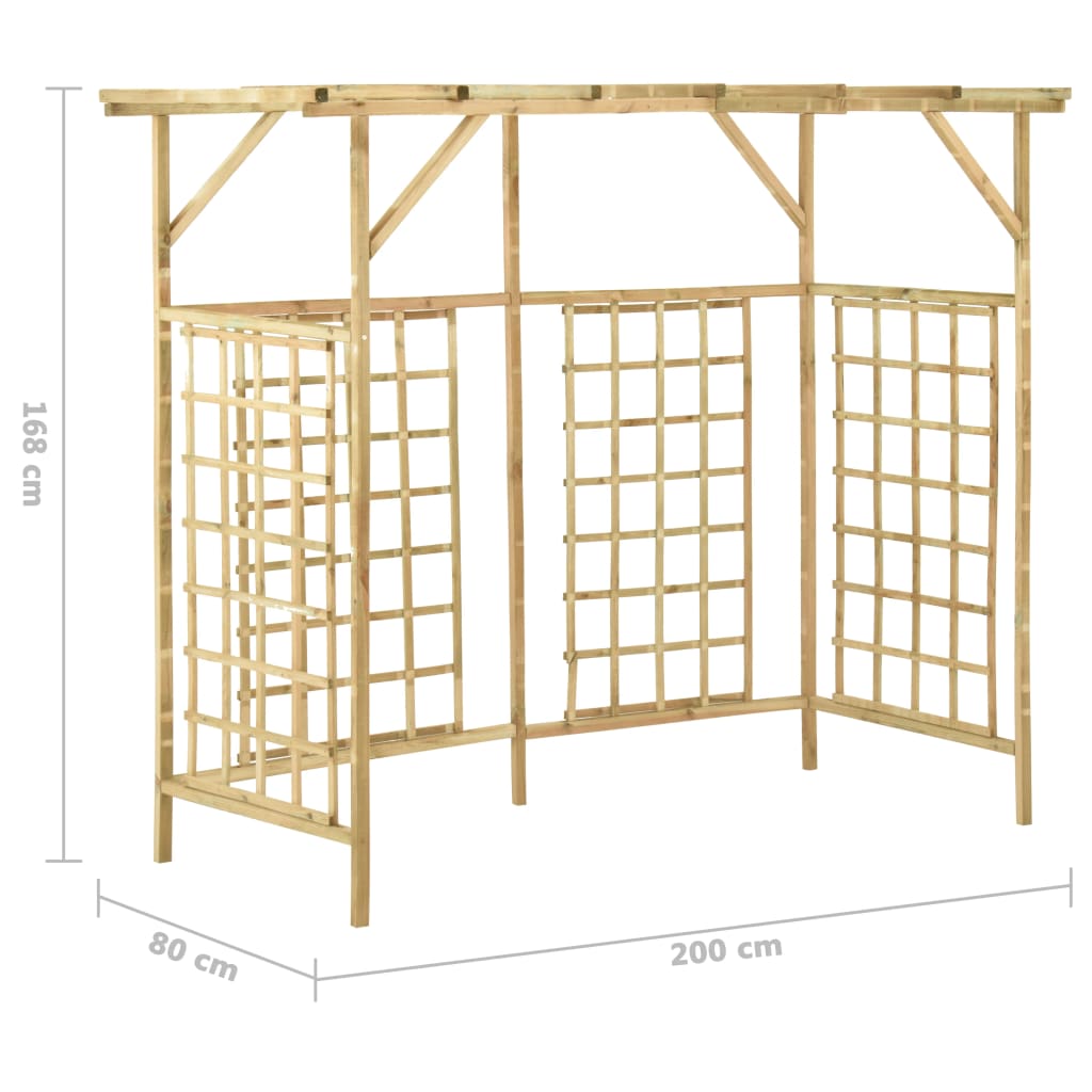 Dārza pergola trim atkritumu tvertnēm, impregnēta priedes koksne