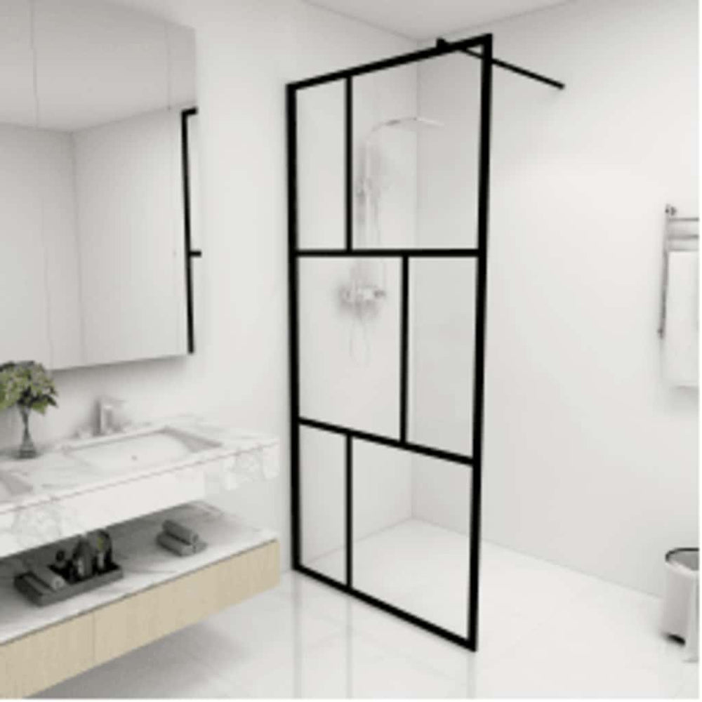 Walk-in shower screen with tempered glass, black, 90x195cm