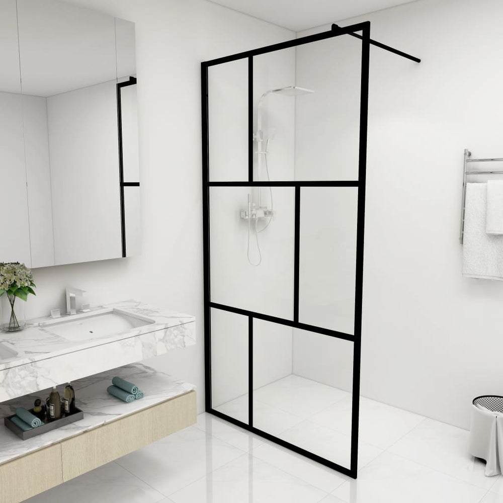 Shower screen with tempered glass, black, 100x195cm