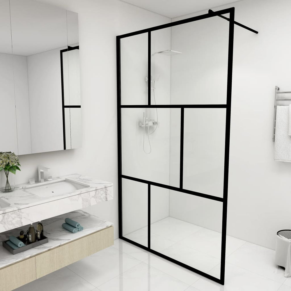 Shower screen with tempered glass, black, 115x195cm