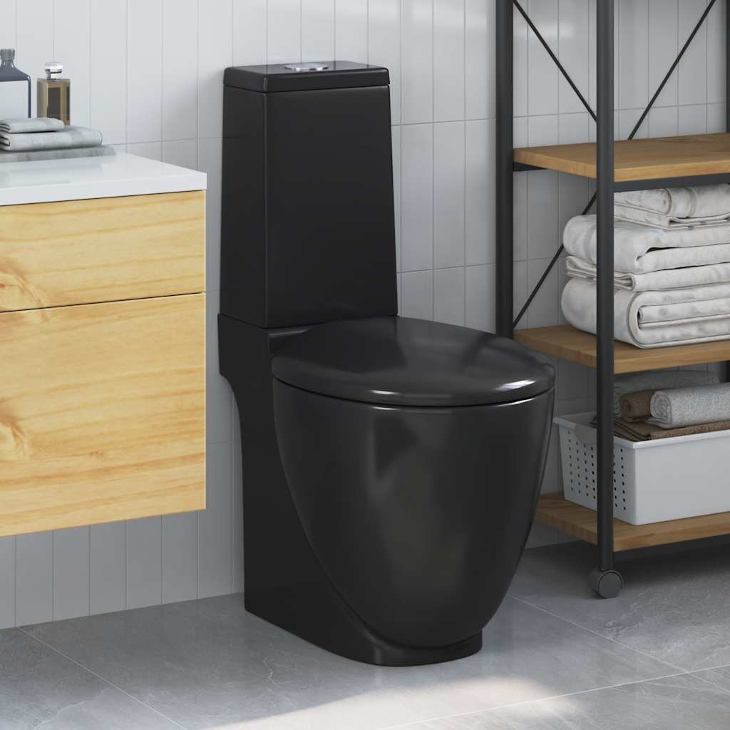 Toilet, black, round, ceramic