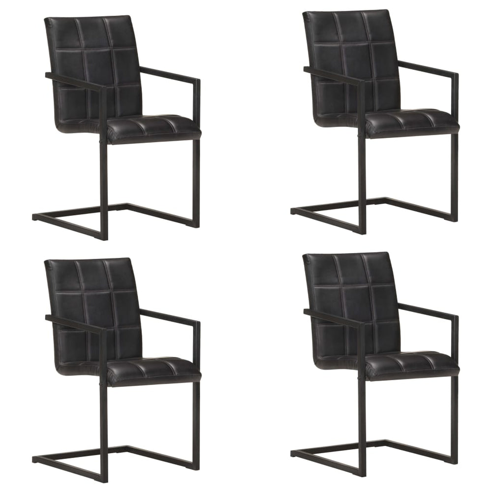 Cantilever Dining Chairs, 4 pcs., black, genuine leather