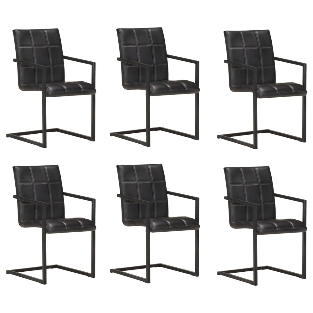 Cantilever dining chairs, 6 pcs., black, genuine leather
