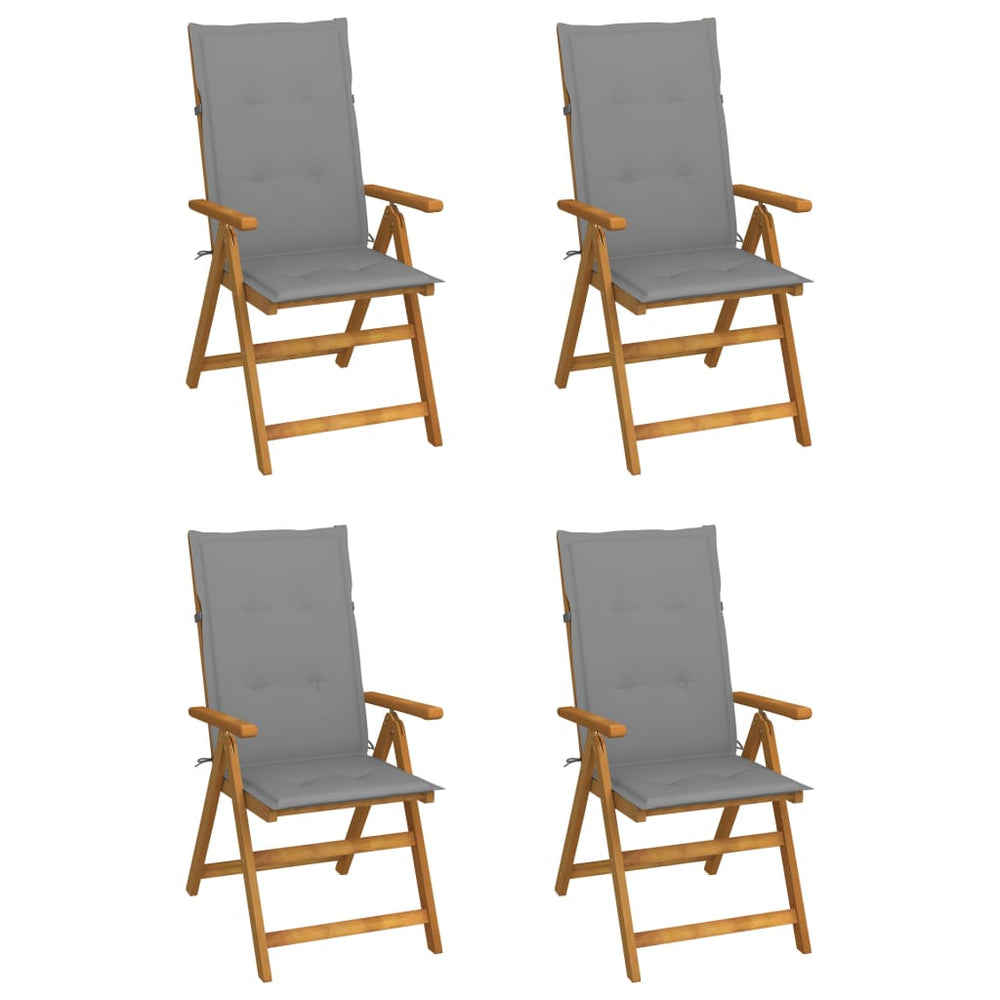 Reclining Garden Chairs with Cushions, 4 pcs, Solid Acacia Wood