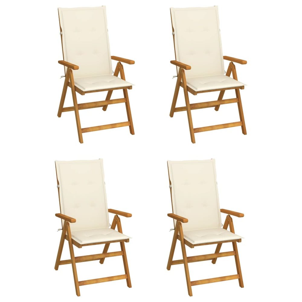 Reclining Garden Chairs with Cushions, 4 pcs, Solid Acacia Wood