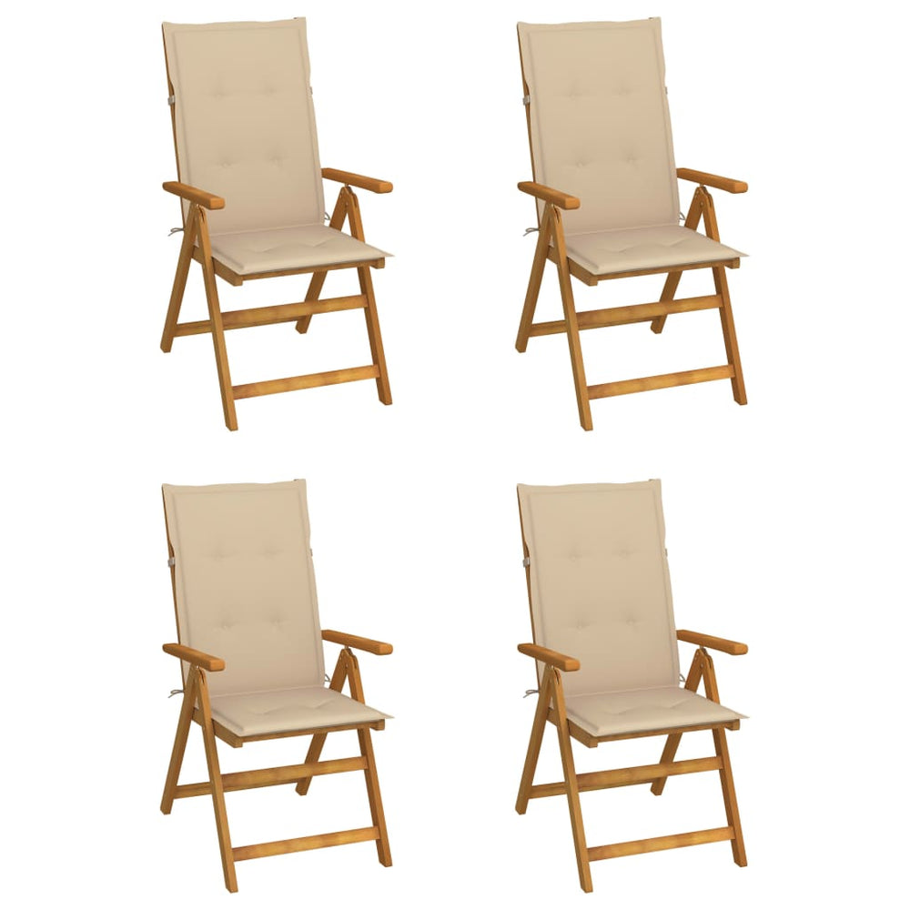 Reclining Garden Chairs with Cushions, 4 pcs, Solid Acacia Wood