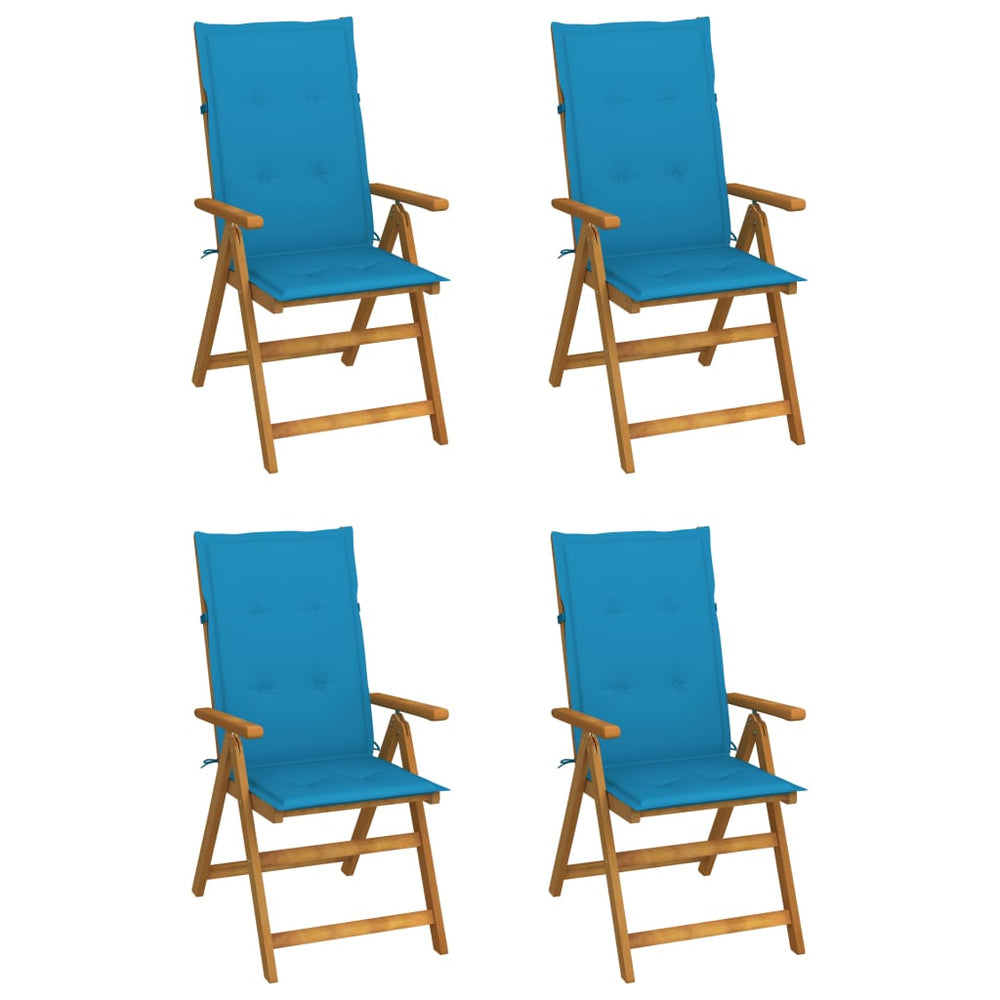 Reclining Garden Chairs with Cushions, 4 pcs, Solid Acacia Wood