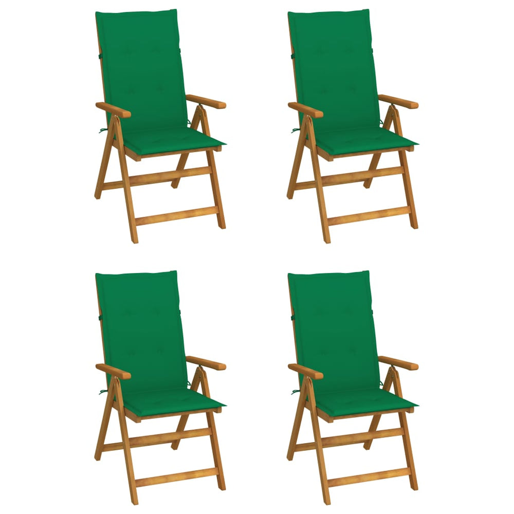 Reclining Garden Chairs with Cushions, 4 pcs, Solid Acacia Wood