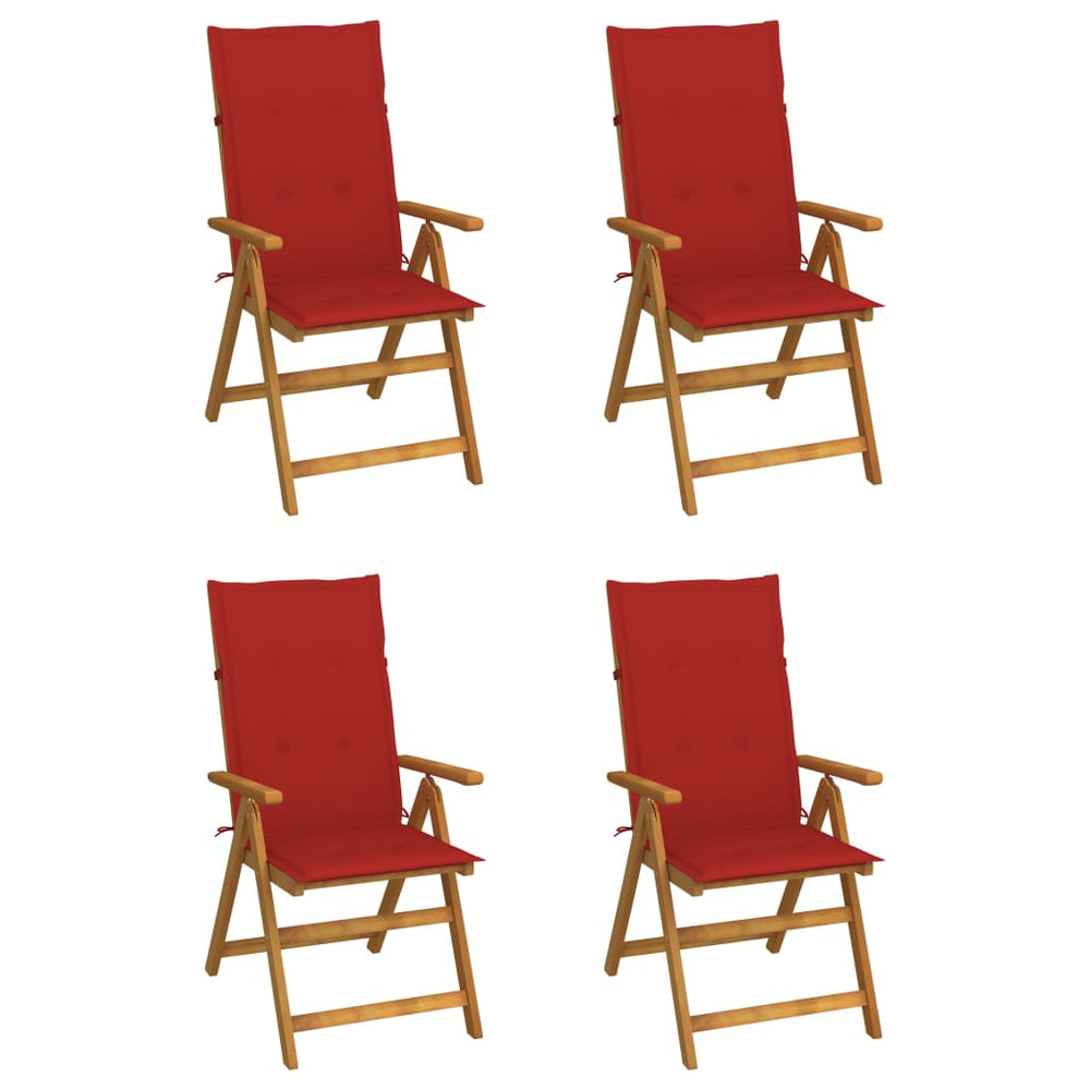 Reclining Garden Chairs with Cushions, 4 pcs, Solid Acacia Wood