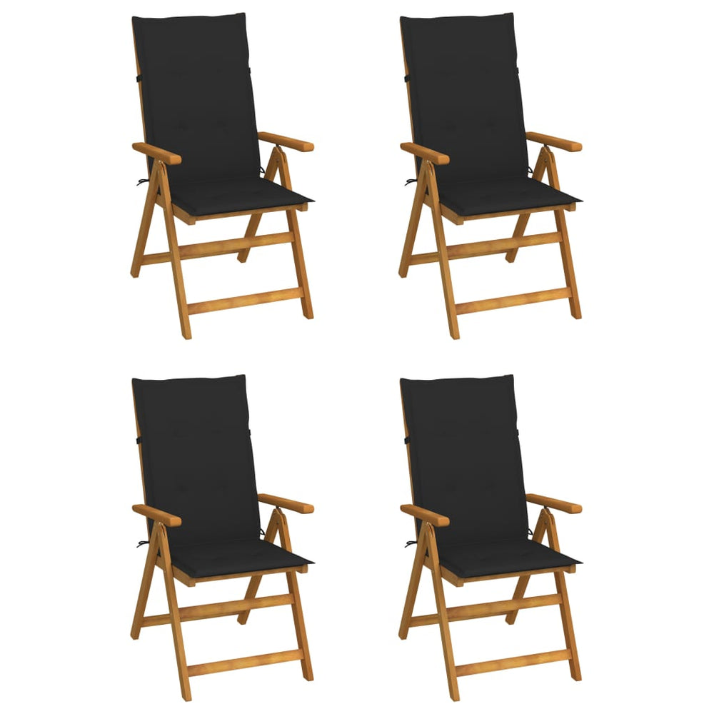 Reclining Garden Chairs with Cushions, 4 pcs, Solid Acacia Wood