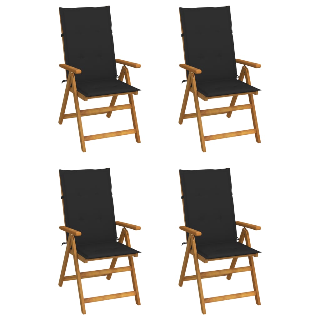 Reclining Garden Chairs with Cushions, 4 pcs, Solid Acacia Wood