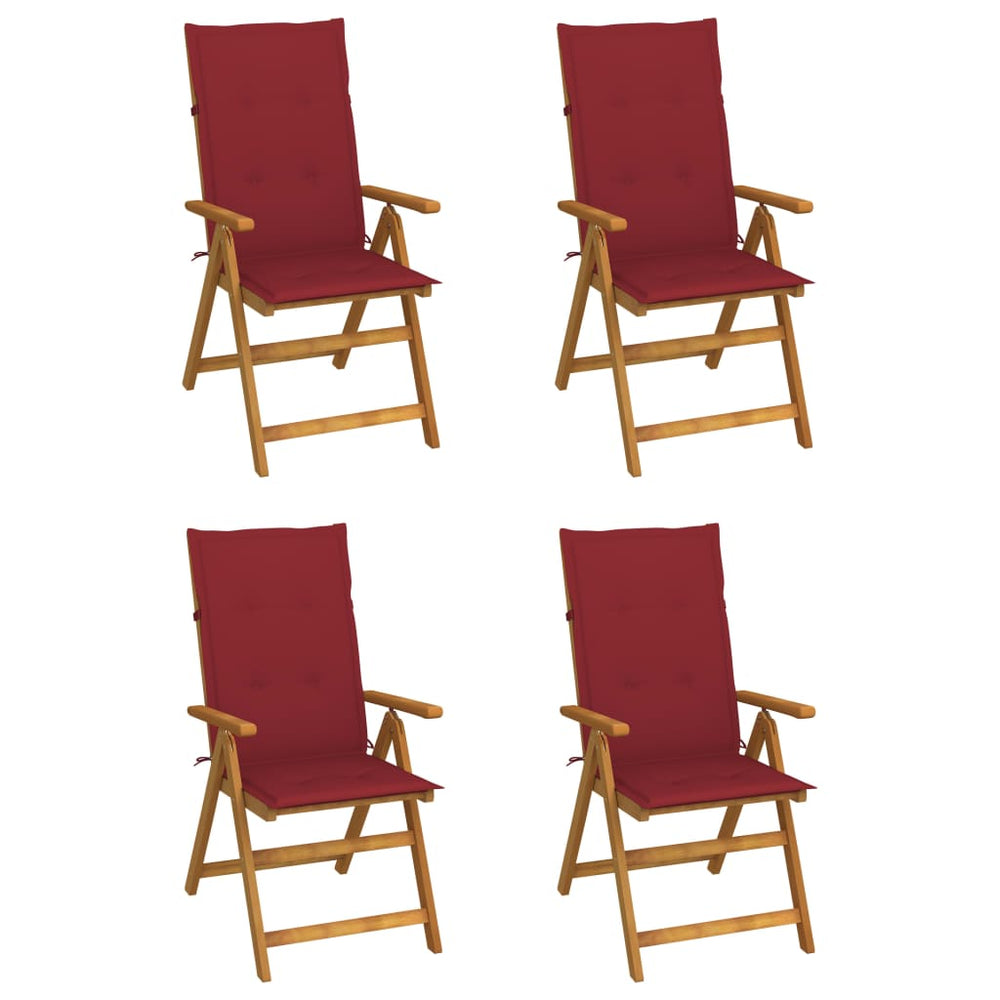 Reclining Garden Chairs with Cushions, 4 pcs, Solid Acacia Wood