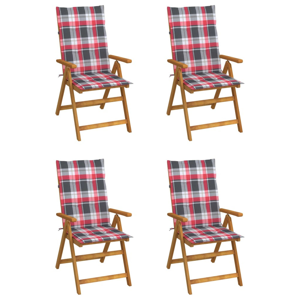 Reclining Garden Chairs with Cushions, 4 pcs, Solid Acacia Wood