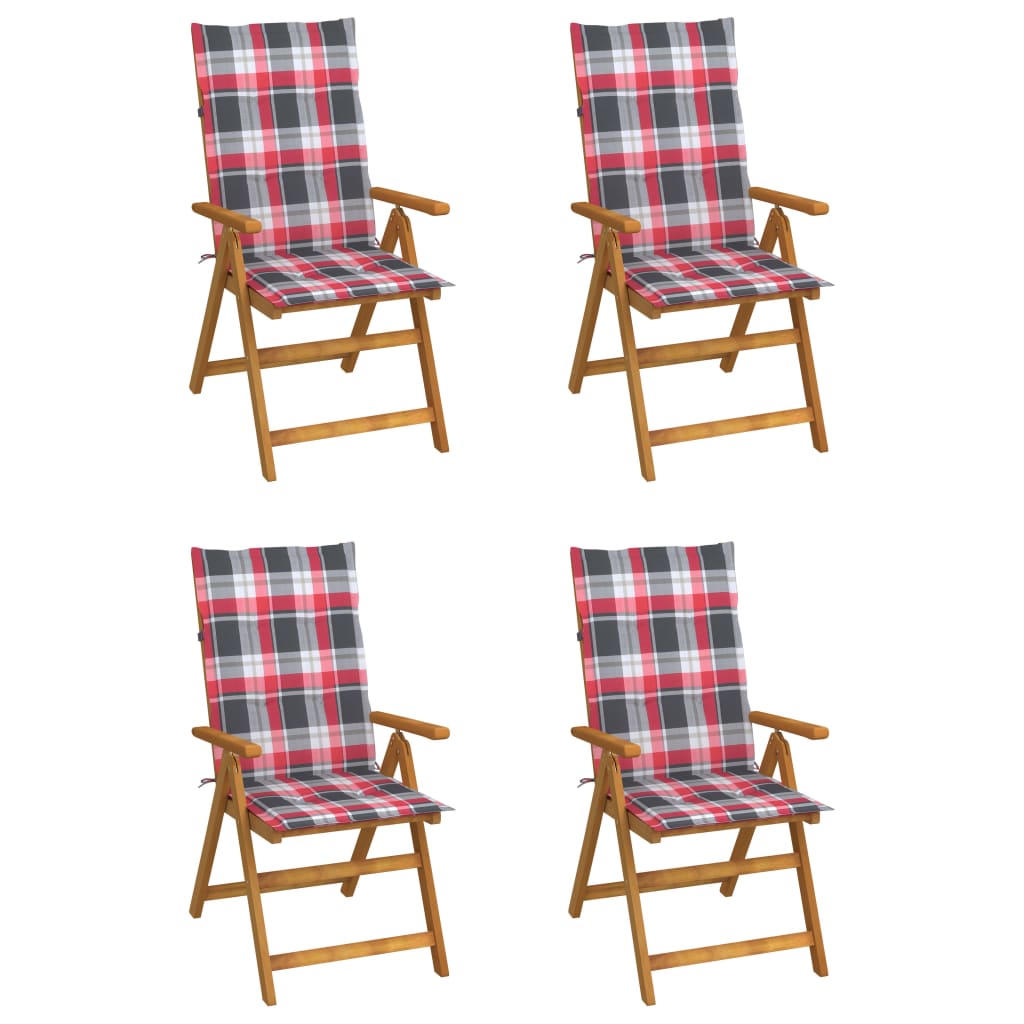 Reclining Garden Chairs with Cushions, 4 pcs, Solid Acacia Wood