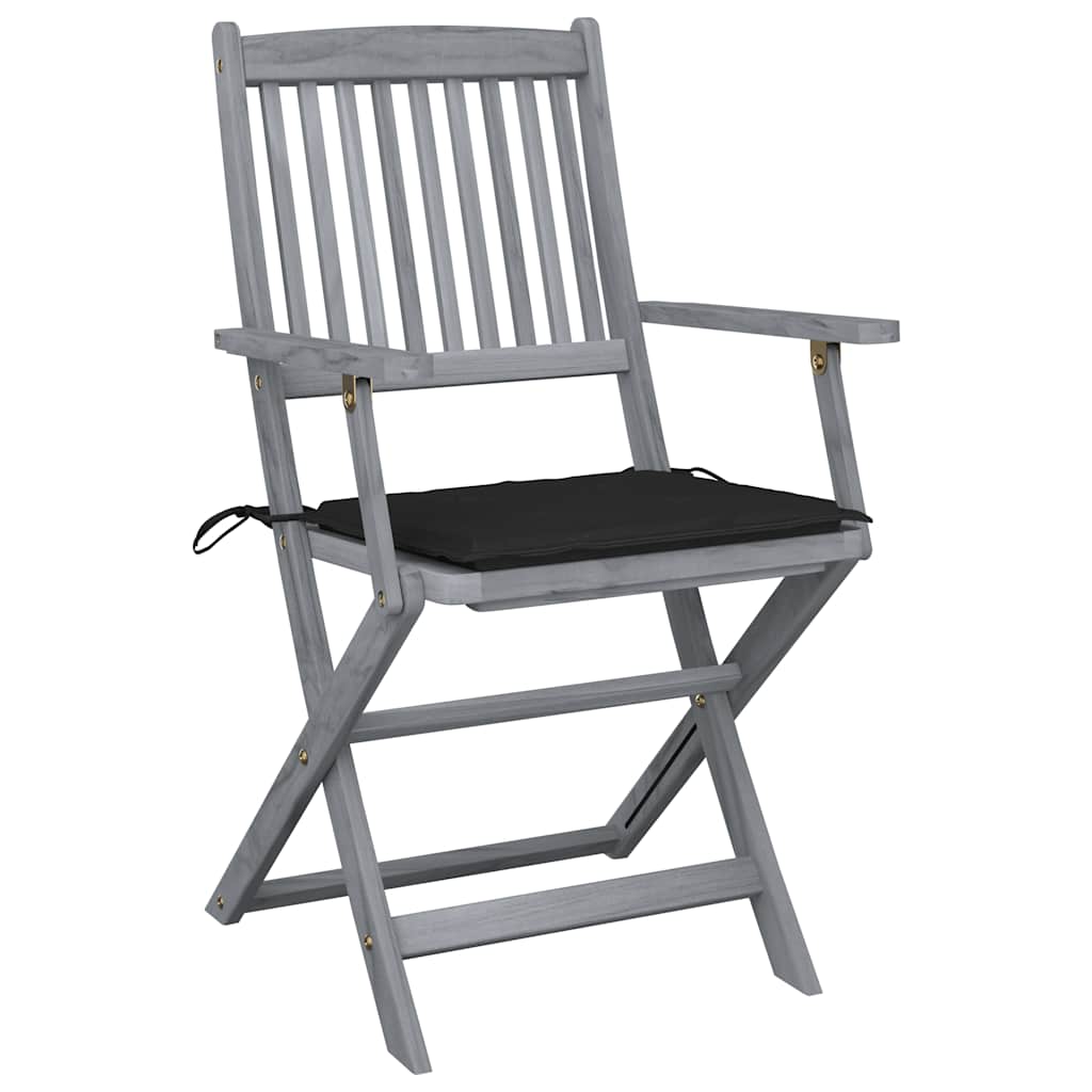 Folding outdoor chairs with cushions, 6 pcs., solid acacia wood