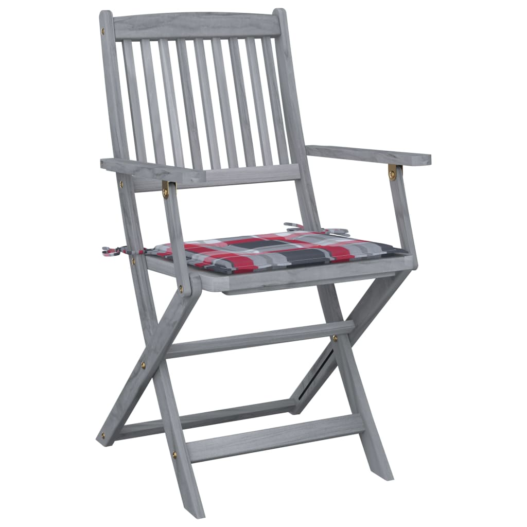 Folding outdoor chairs with cushions, 6 pcs., solid acacia wood