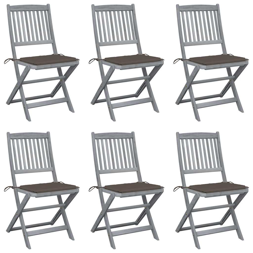 Folding outdoor chairs with cushions, 6 pcs., solid acacia wood