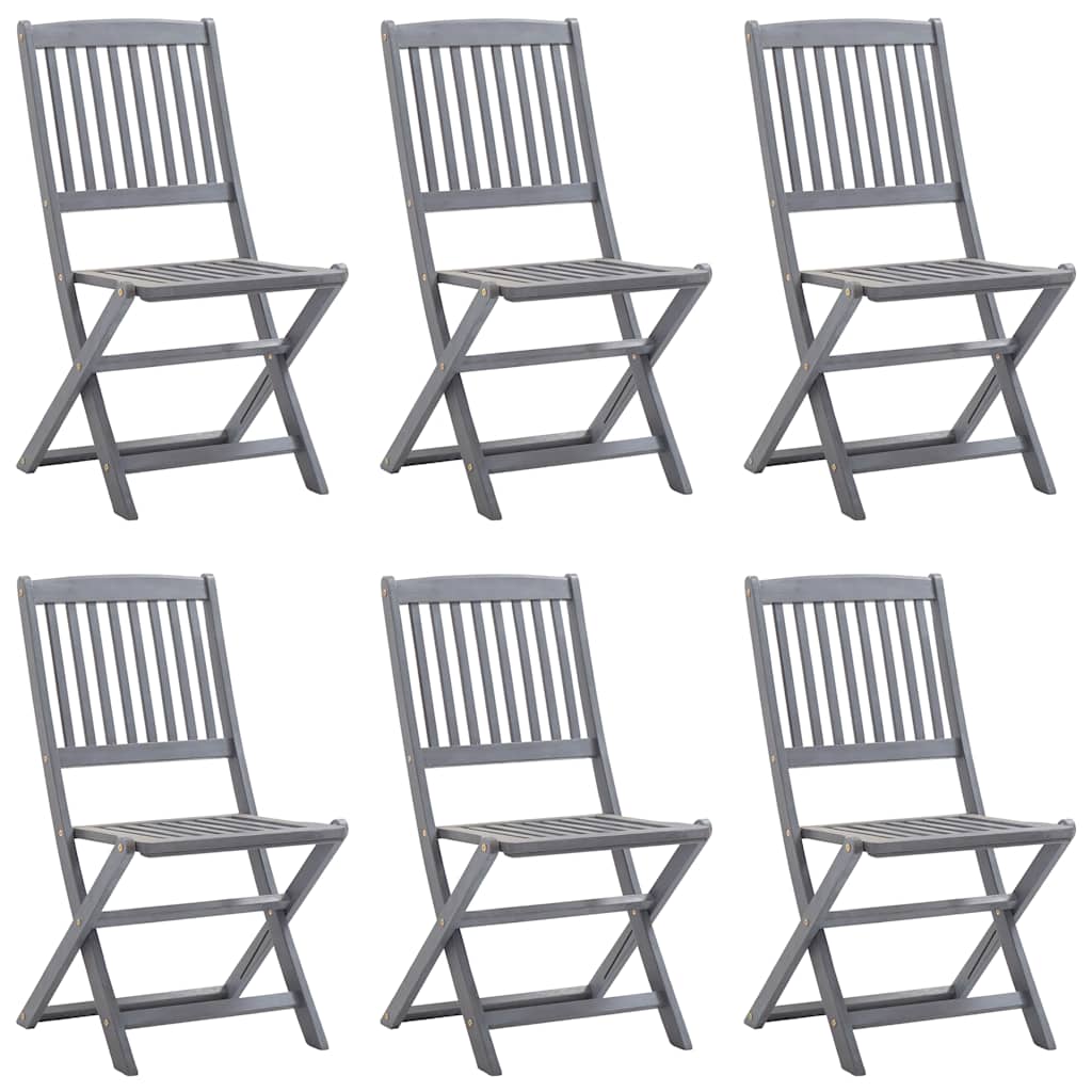 Folding outdoor chairs with cushions, 6 pcs., solid acacia wood