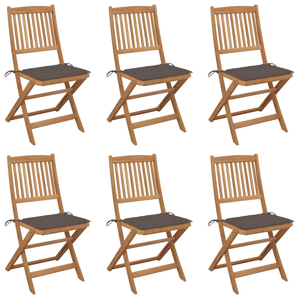 Folding Garden Chairs with Cushions, 6 pcs, Solid Acacia Wood