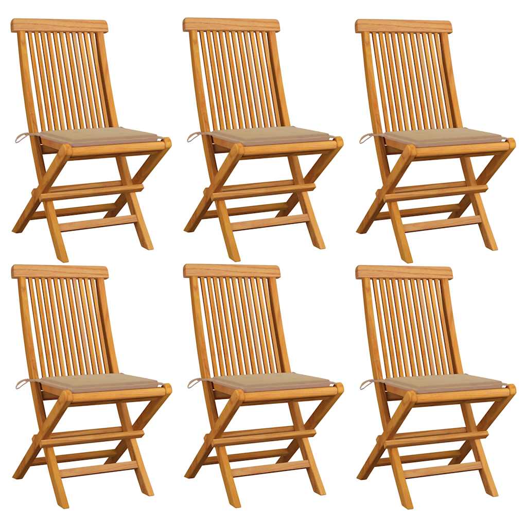 Garden chairs with cushions, 6 pcs, solid teak wood