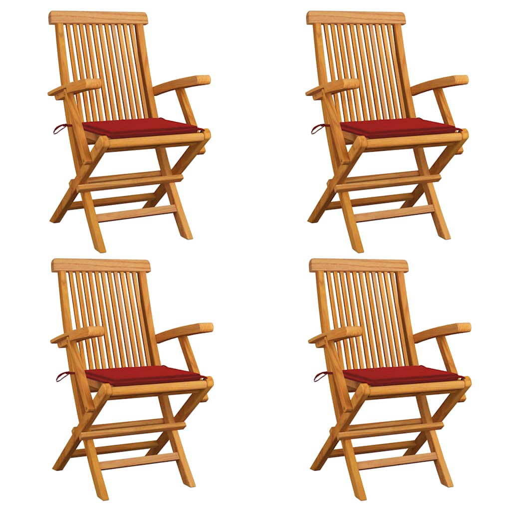 Garden chairs with cushions, 4 pcs, solid teak wood