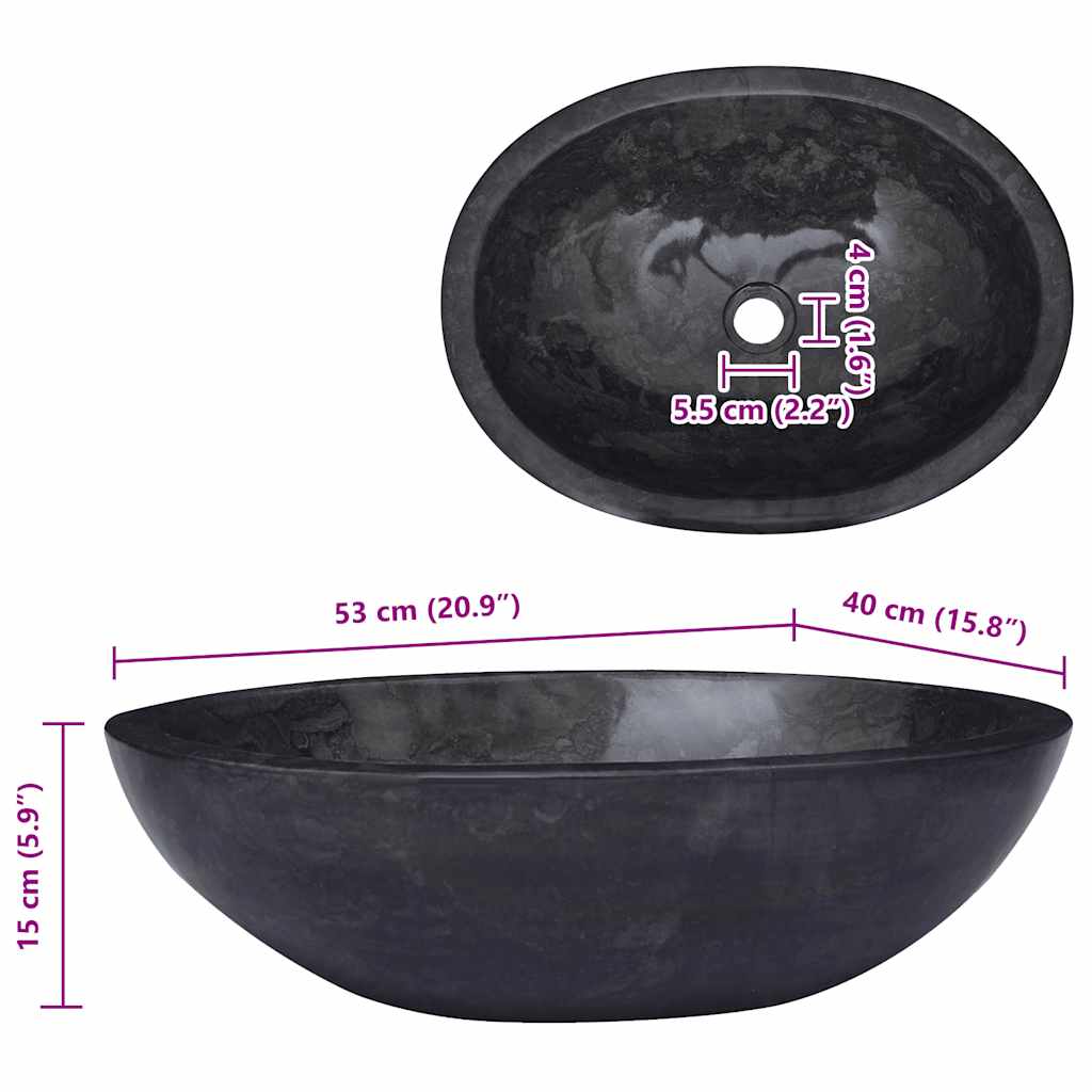 Basin, black, 53x40x15cm, marble