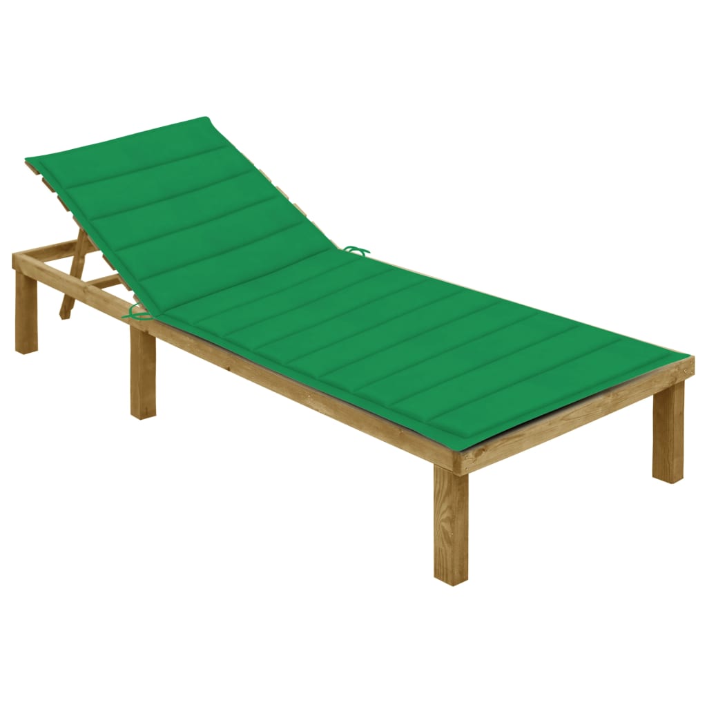 Sun lounger with green mattress, impregnated pine