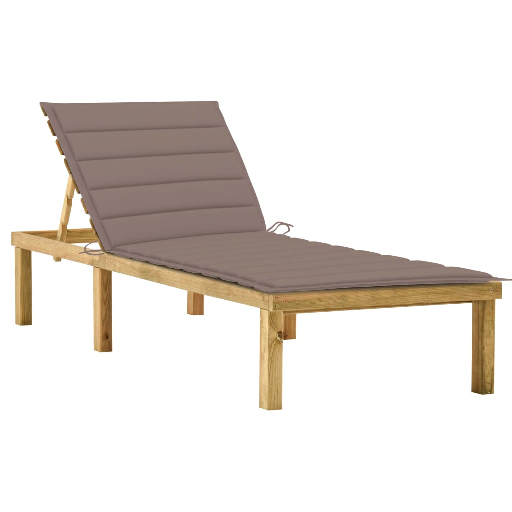 Sun lounger with a taupe mattress, impregnated pine