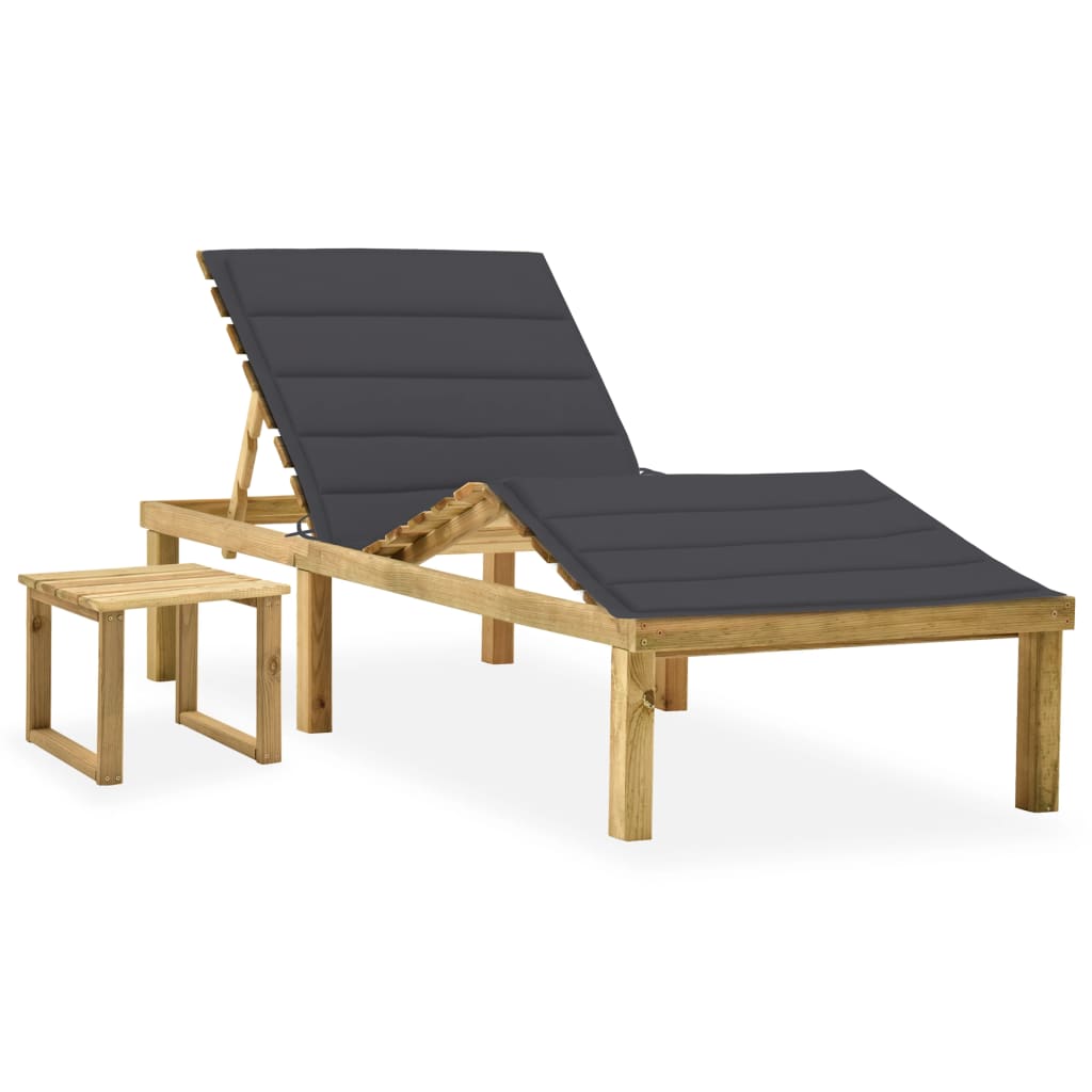 Garden sun lounger with table and mattress, impregnated pine