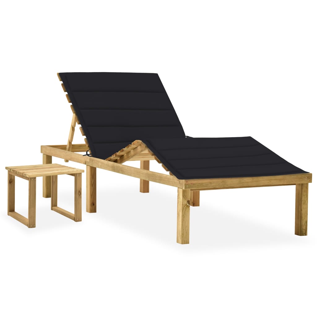 Garden sun lounger with table and mattress, impregnated pine