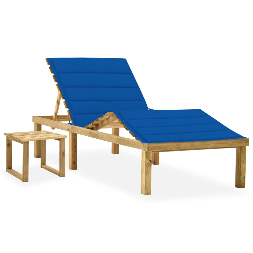 Garden sun lounger with table and mattress, impregnated pine