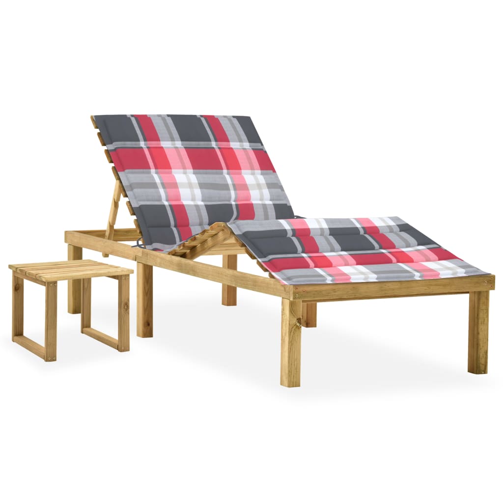 Garden sun lounger with table and mattress, impregnated pine