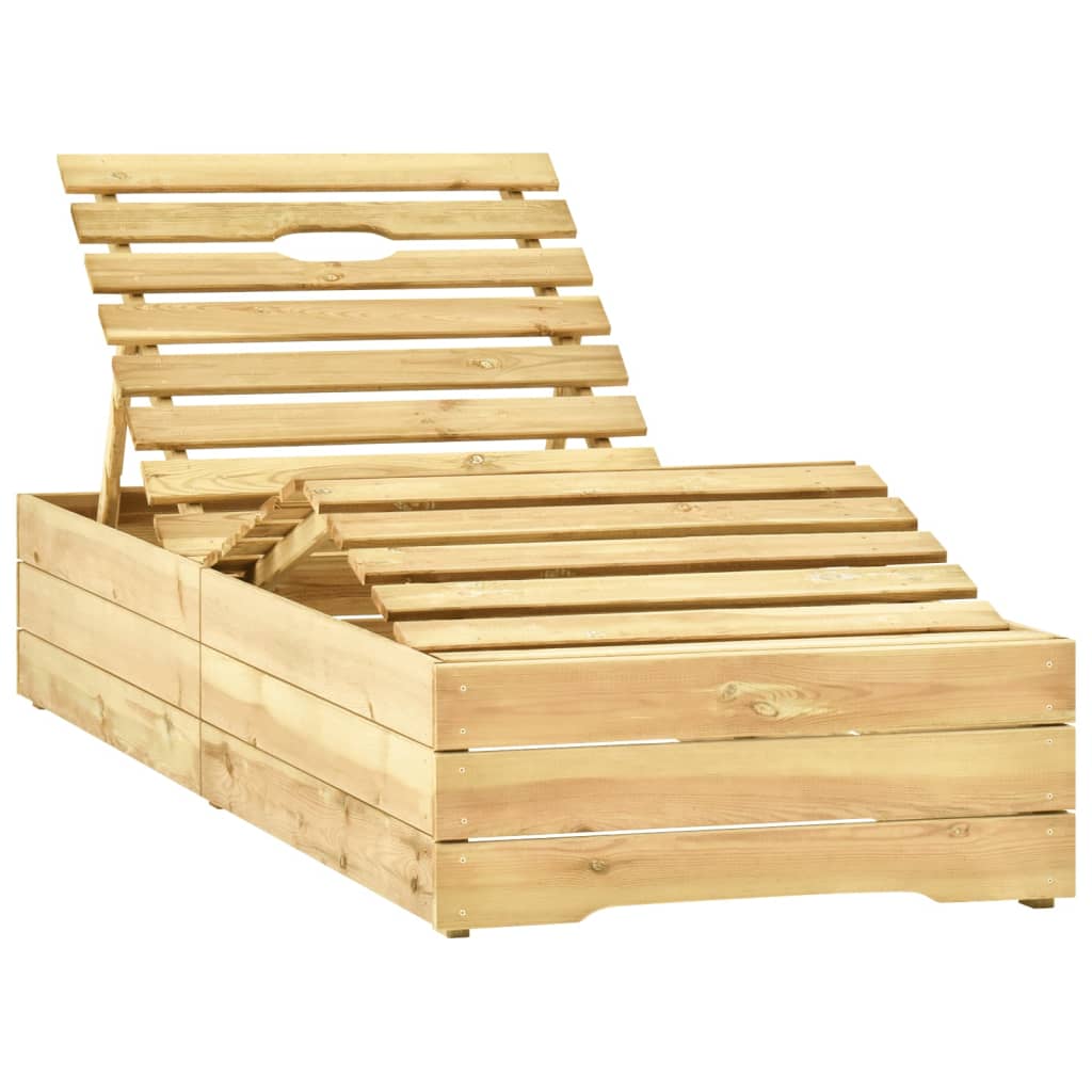 Garden sun lounger with table and mattress, impregnated pine