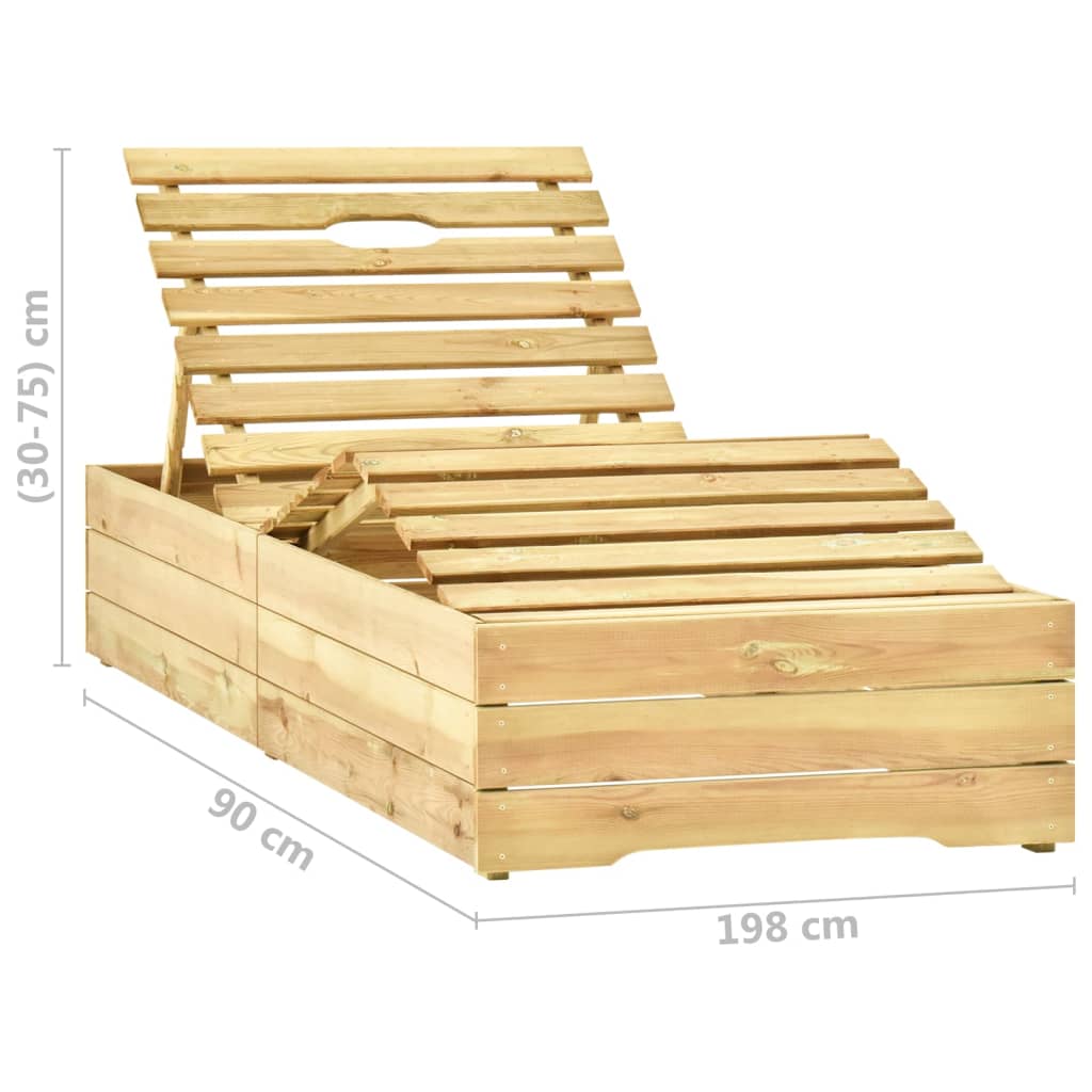 Garden sun lounger with table and mattress, impregnated pine