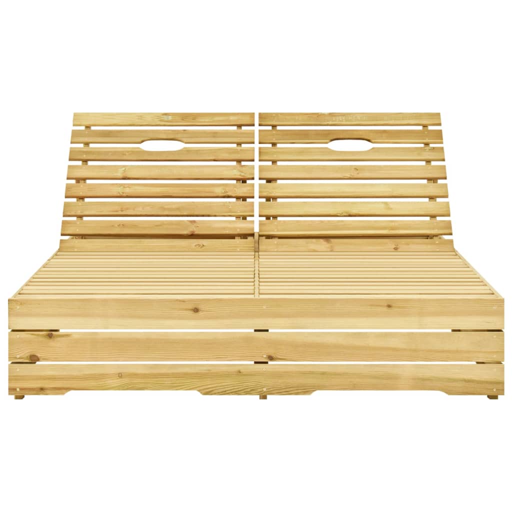 Two-seater sun lounger with grey cushions, pine wood