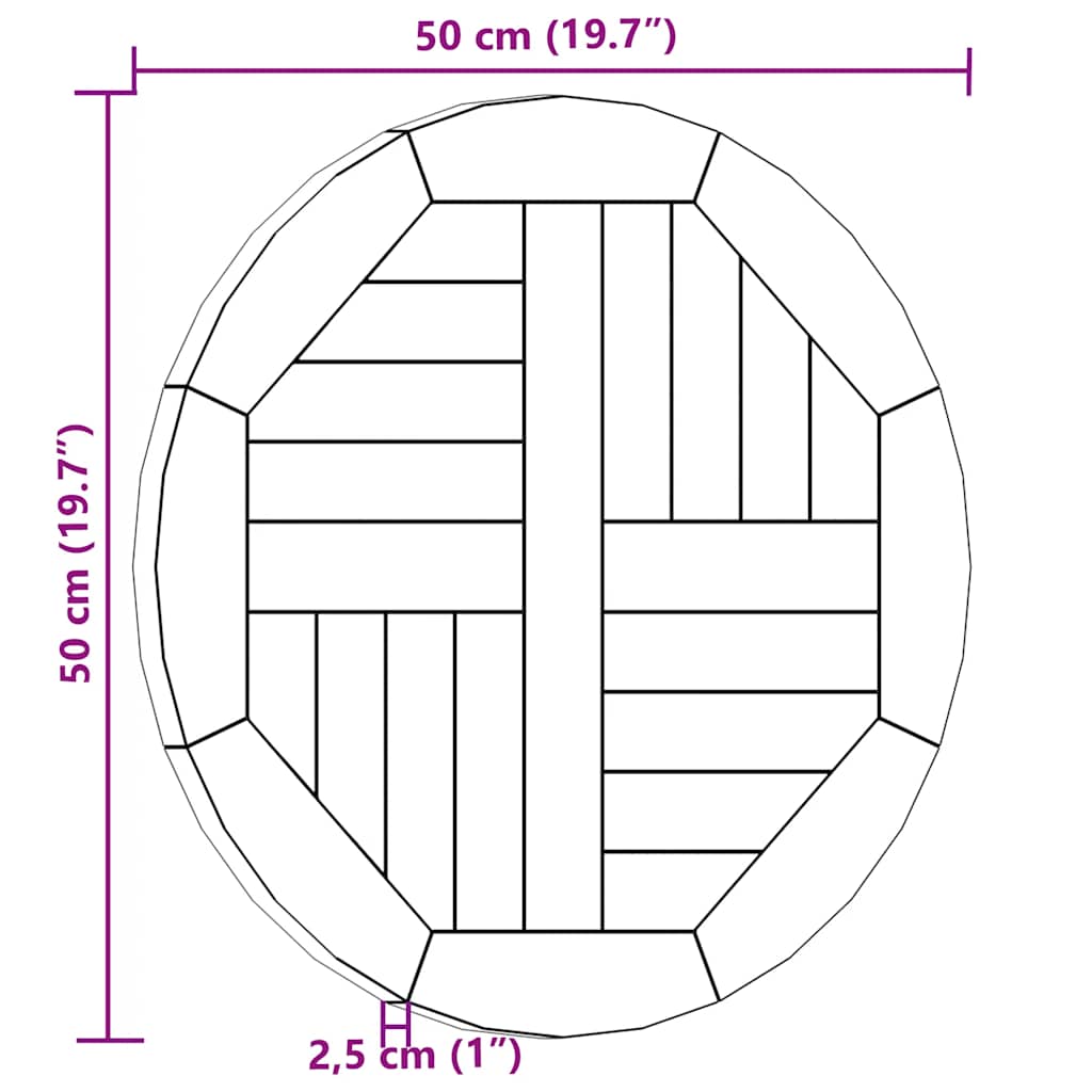 Virsma, 50cm, tīkkoka masīvs, apaļa, 2,5cm