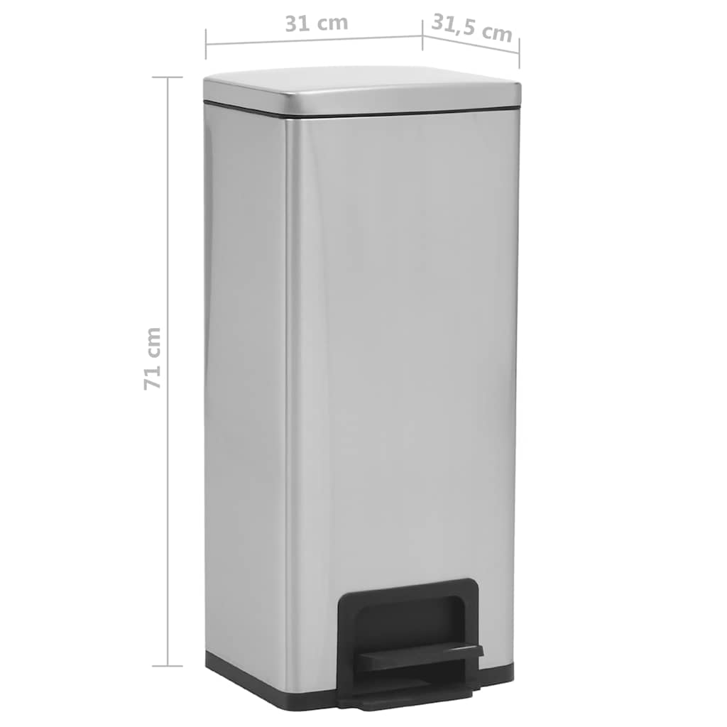 Pedāļu miskaste, sudraba, nerūsējošais tērauds, 30l
