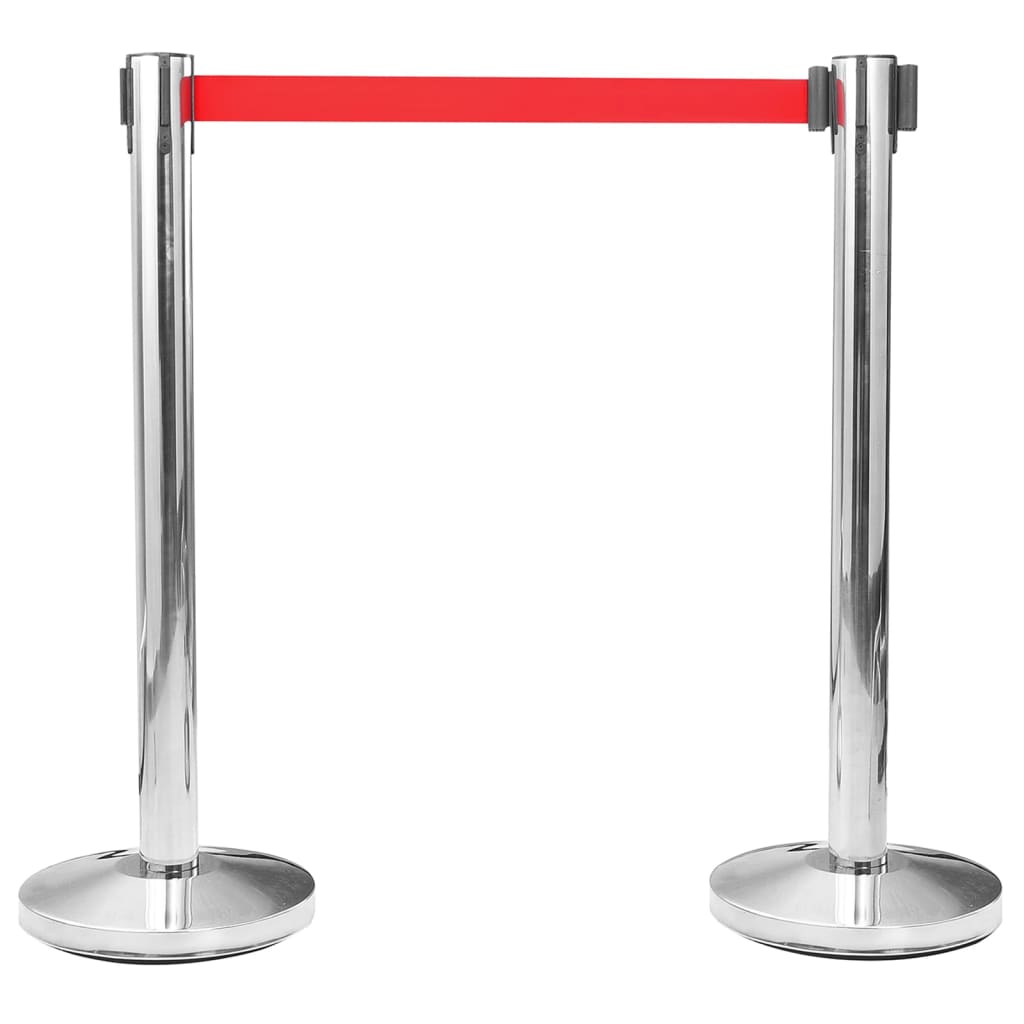 Stanchions with retractable belts, 4 pcs., silver, stainless steel