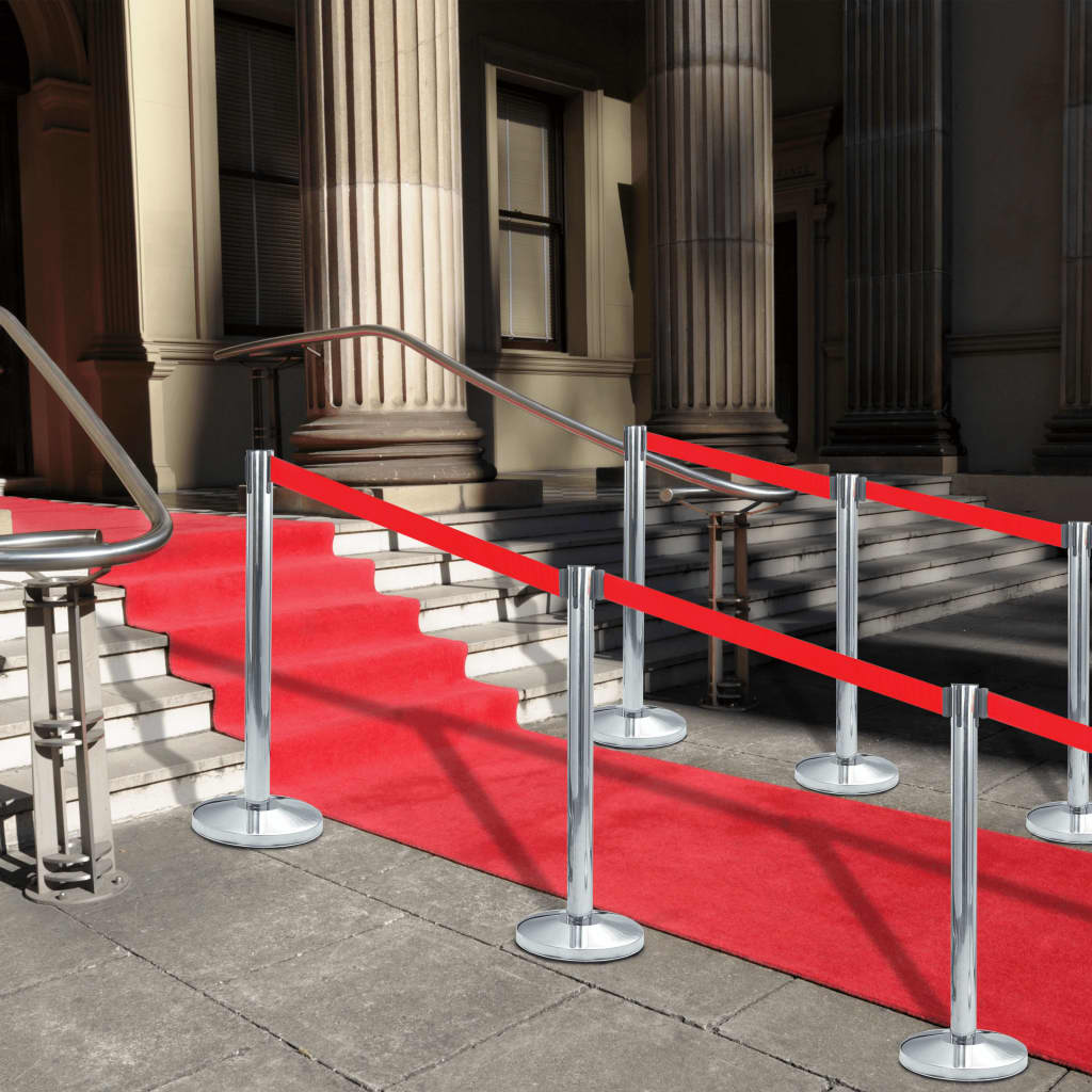 Stanchions with retractable belts, 4 pcs., silver, stainless steel