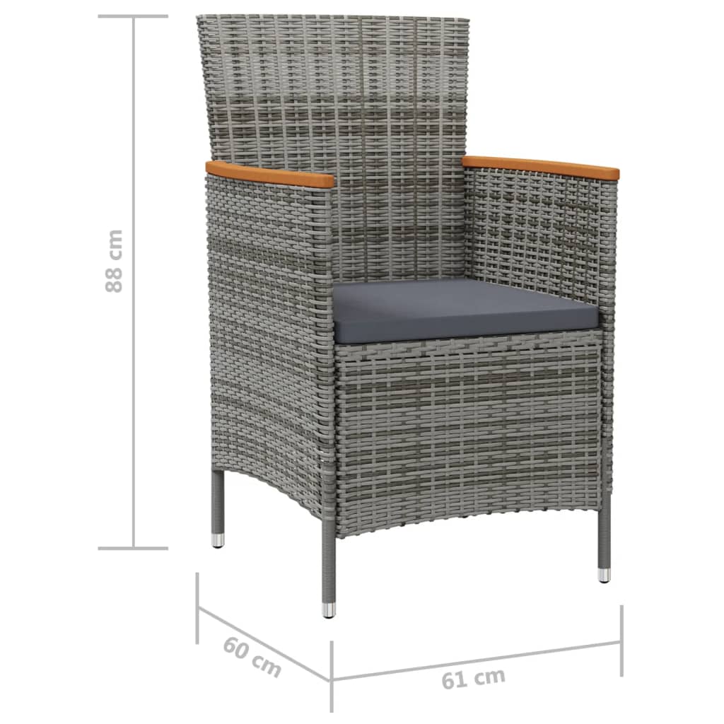 Garden Dining Chairs, 2 pcs., Grey, Poly Rattan
