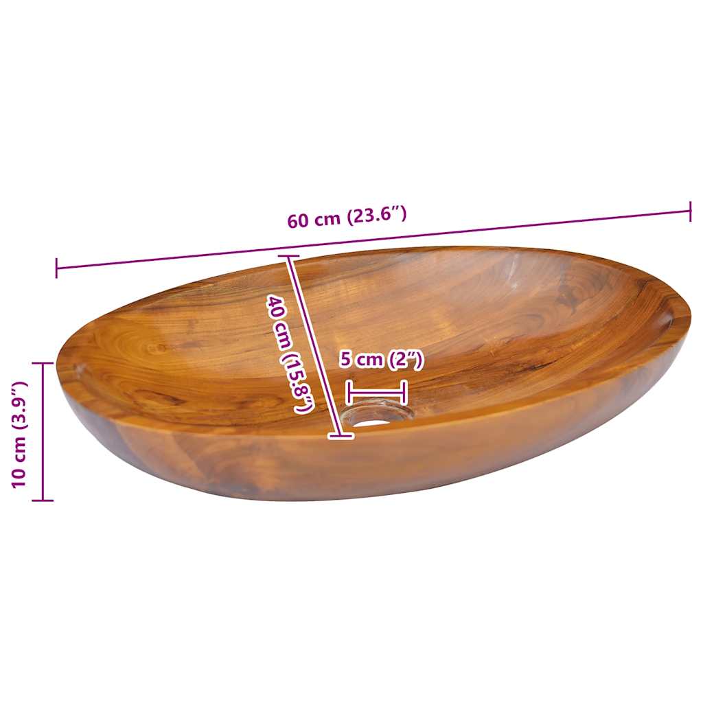 Washbasin, 60x40x10cm, solid teak wood