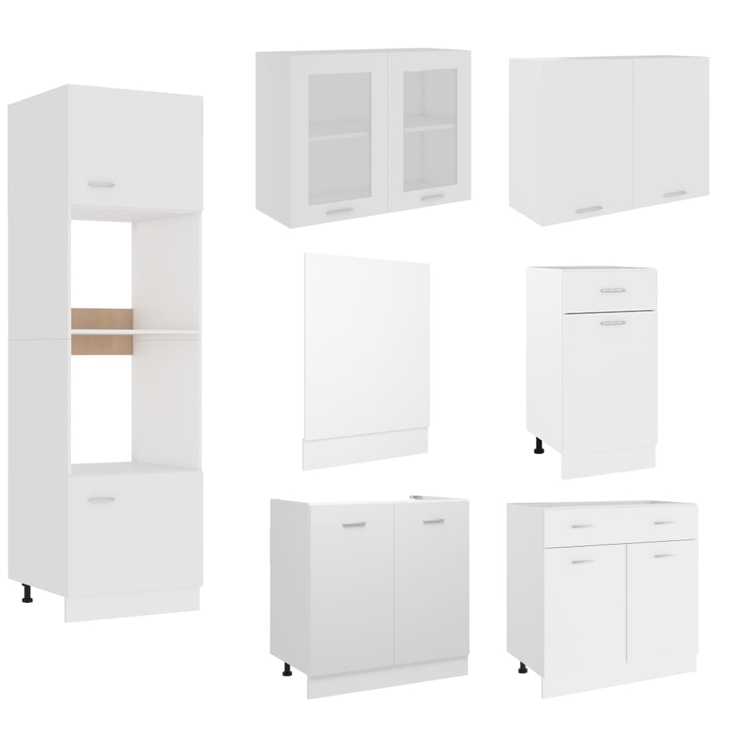 Kitchen cabinet set, 7 pc., white, wood