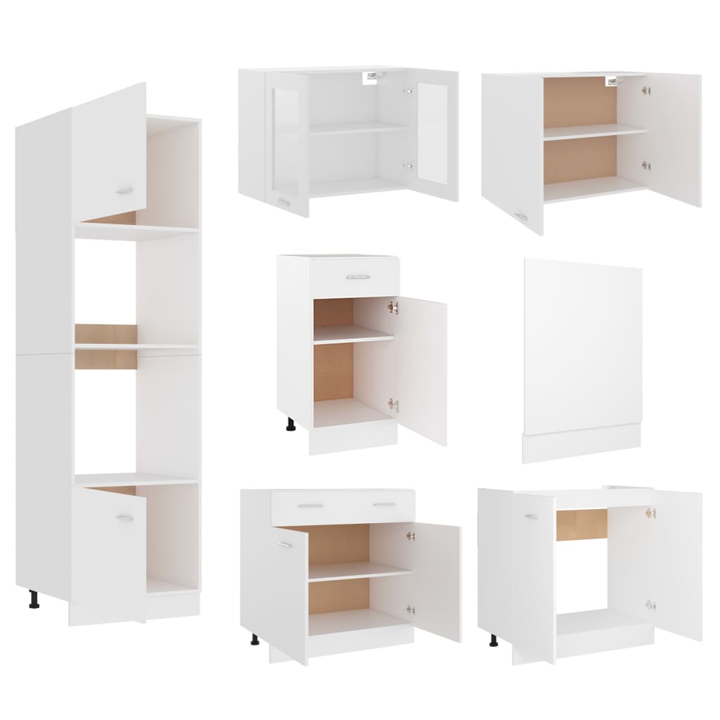 Kitchen cabinet set, 7 pc., white, wood